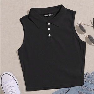 Black collared crop top